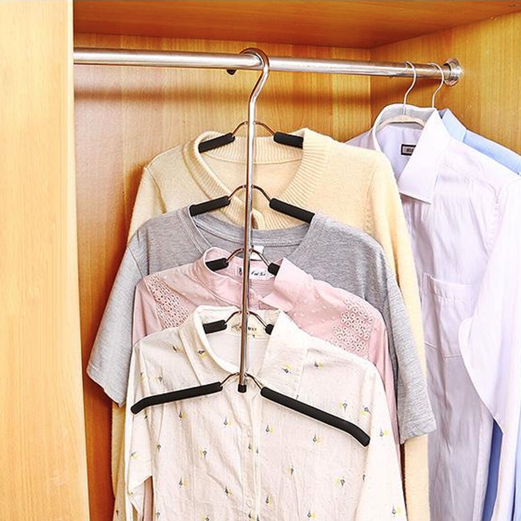 Multi Blouse Shirt Boom Hanger Anti-Slip Roestvrij Stalen Rekken 5 Layer Kleding Opslag Rack Kast Closet Organizer Holder