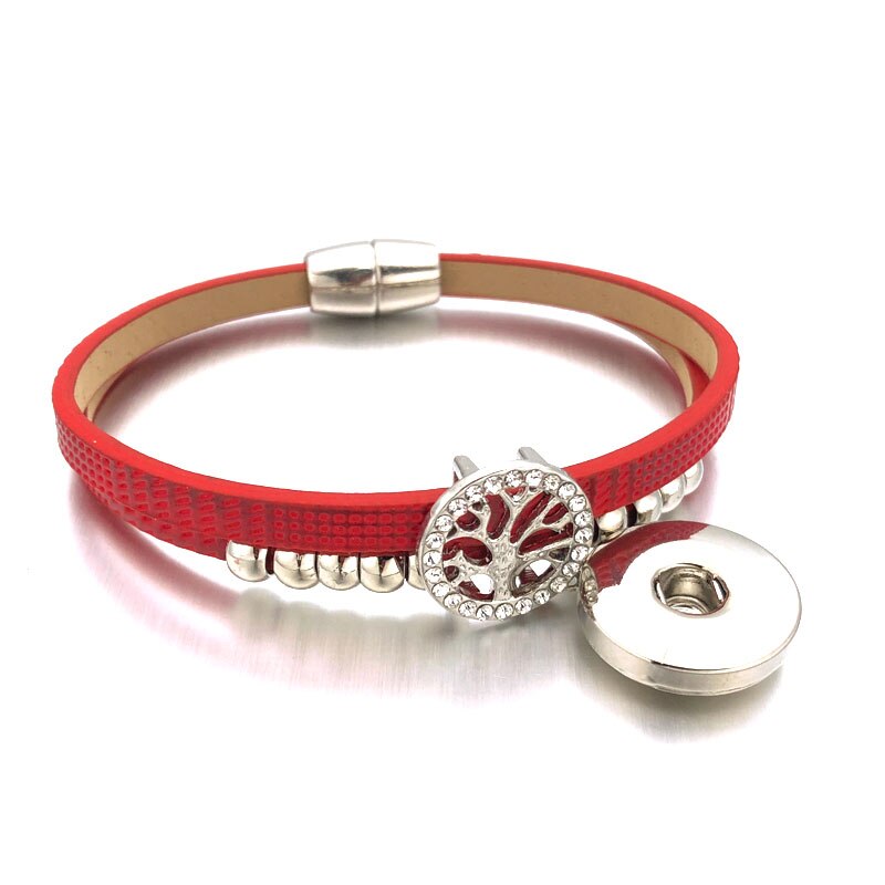 Magnet Tree Of Life 324 Crystal Pu Leather 18mm Snap Button Charm Bracelet Bangle Jewelry For Women Teenagers: red