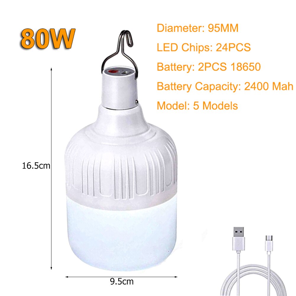 Handheld Spotlight Lantern Flashlight USB Rechargeable LED Camping Tent Light Portable BBQ Hiking Hanging Light Bulb: 80w