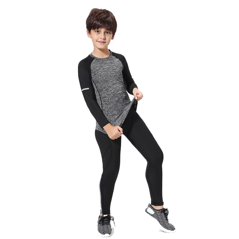 Jongens Running Pak Basketbal Compressie Leggings Fitness T-shirt Lange Mouwen Winter Outdoor Jogging Pak Trainingspak