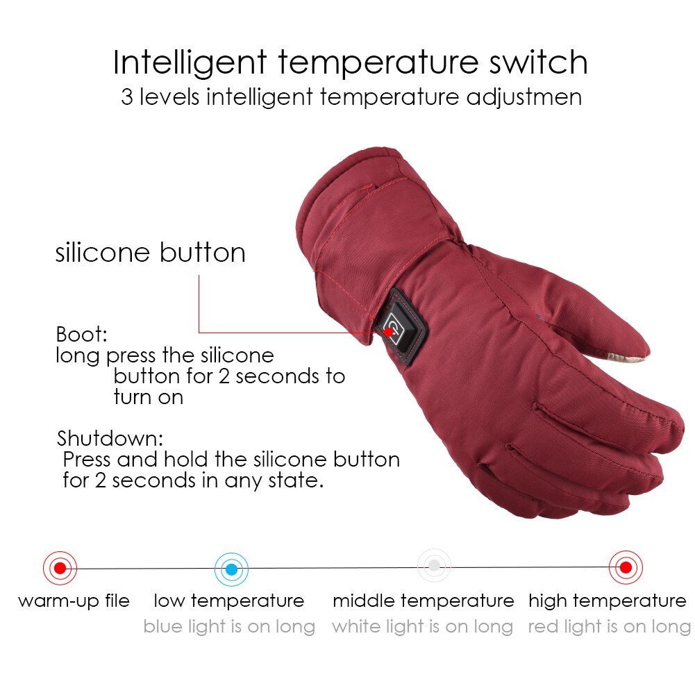 Women Touch Screen Heated Gloves 7.4V 3 Temperature Levels Battery Heating Warmer Winter Waterproof Thermal Snow Skiing Mittens