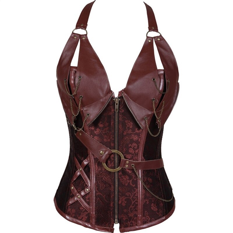 Deluxe Steampunk Staal Uitgebeende Lederen Corset Vintage Retro Modellering Riem Afslanken Shaper Bustier Top