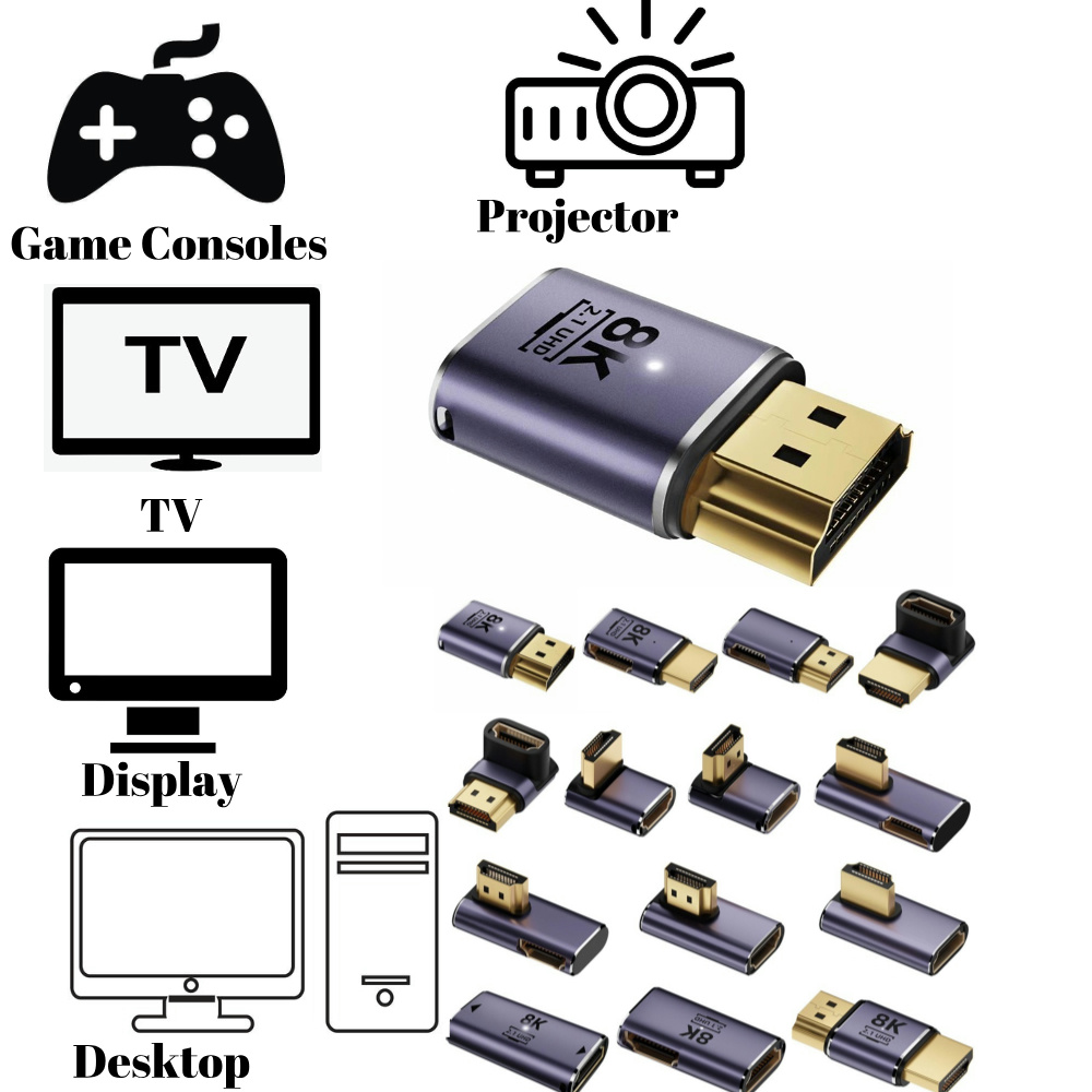 HDMI-compatibele adapter 90 270 graden haakse man-vrouw converter 8K HD-connector Mini / Micro HDMI-compatibele extender