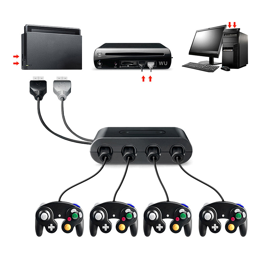 4 puertos para controladores de GameCube GC convertidor adaptador USB para Nintendo Wii U PC NGC para accesorios de juegos de PC