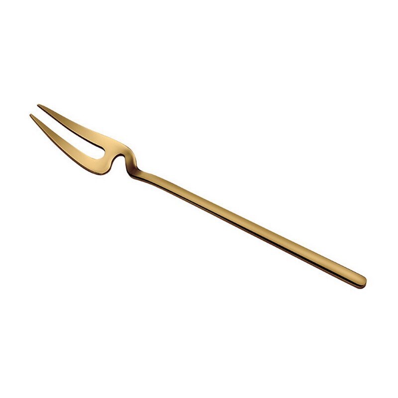 Stainless Steel Spoon Long Handle Ice Cream Scoop Tea Coffee Mixing Spoon Dessert Fruit Fork Home Kitchen Decorative: fork (gold)