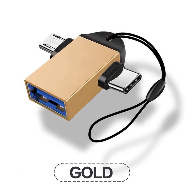Data Kikker 2 In 1 Otg Adapter Usb 3.0 Female Naar Micro Usb Mannelijke En Usb C Mannelijke Connector Aluminium legering Onderweg Converter: Goud