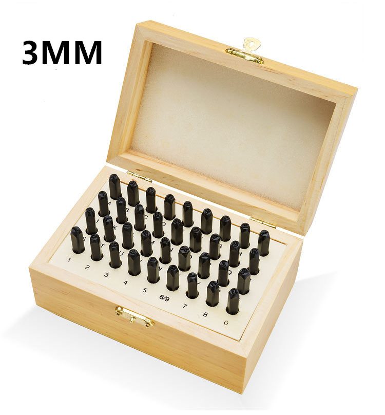 36pcs/set Stainless Steel Letter Number Punch Set Leather Wood Craft Stamp Tool Kit Leather Craft Stamp Tools with Wood Box: 3mm