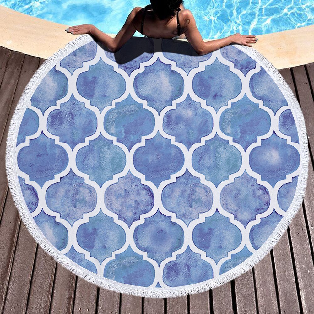 Serviette De Plage ronde en tissu éponge imprimé microfibre avec pompon, motif tortue, tête De mort et Mandala: 05