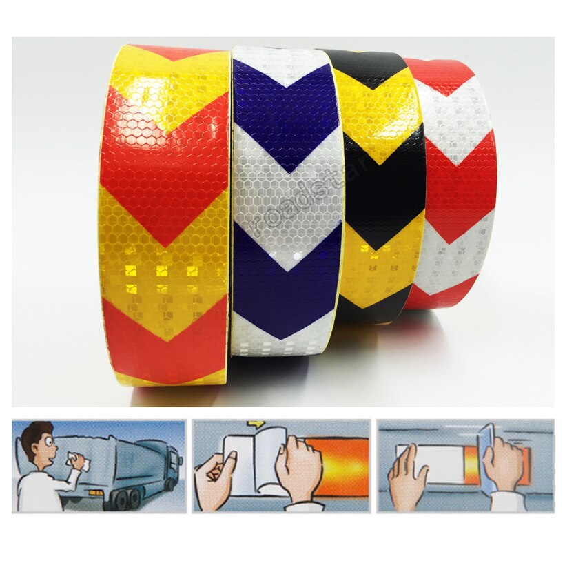 5Cm X 5M Dubbele Kleuren Pijl Patroon Mesh Reflecterende Lint Auto Sticker Automotive Stijl Voertuig Vrachtwagen Motorfiets Waarschuwing film