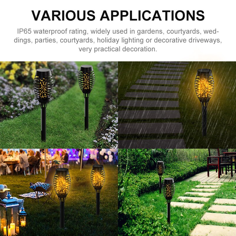 LITOM 12 LED Outdoor Solar Path Torches Lights IP65 Waterproof Dancing Flame Garden Lights Landscape Decoration for Patio Garden