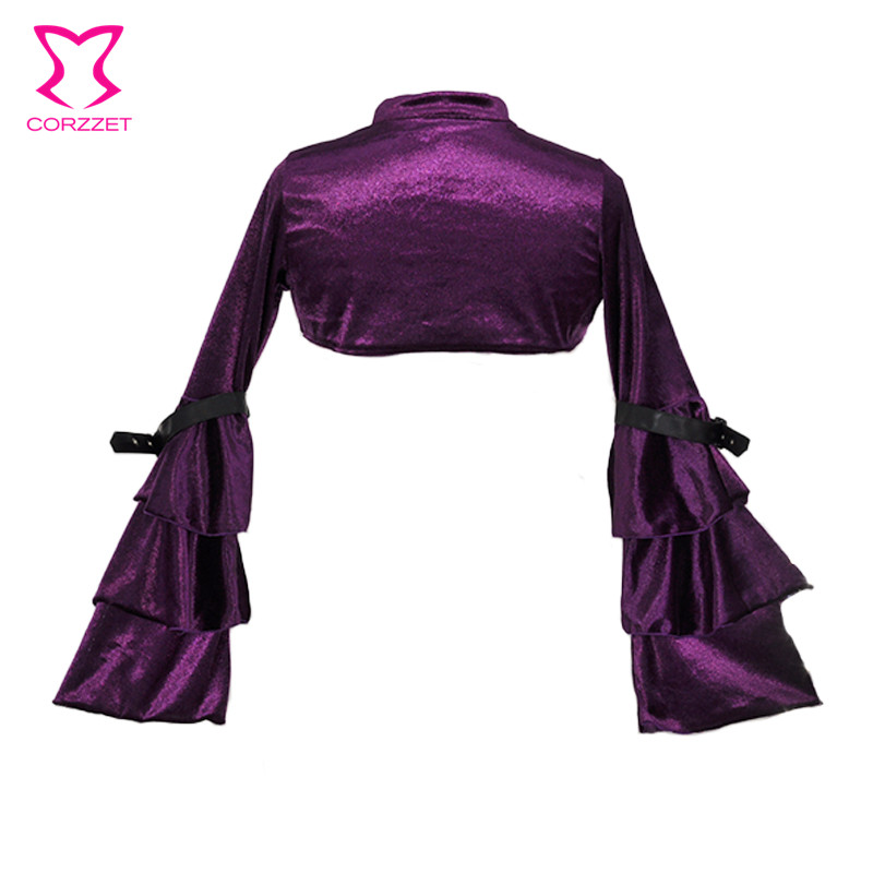Corzzet Sexy gótico victoriano Bolero púrpura franela campana chaqueta de manga larga abrigo corto mujeres adultas Steampunk corsé Accesorios