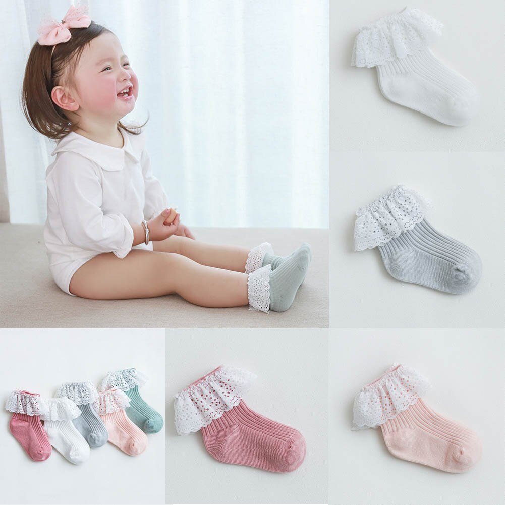 Children Accessories Ankle Fancy Retro Lace Ruffle Frilly Princess Cotton Beauty Socks Solid Rib Socks 6M-5T
