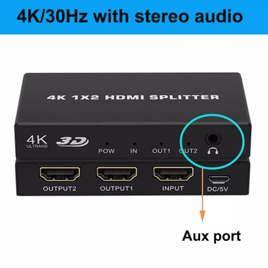 4K Hdmi Splitter Hdr 4K @ 60Hz Uhd Hdmi 1X2 Splitter Met Audio Digitale Extractor Dual Hdmi 2.0 1 In 2 Out Splitter 1080P 4K @ 30Hz: 4K 30Hz with aux