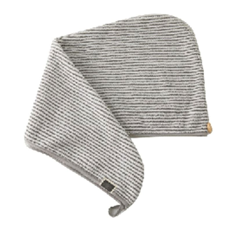 Hair Towel Wrap Gray Striped Quick Drying Shower Turban Cap with Button Absorbent Anti-Frizz Bath Hat: 6EE502293-B
