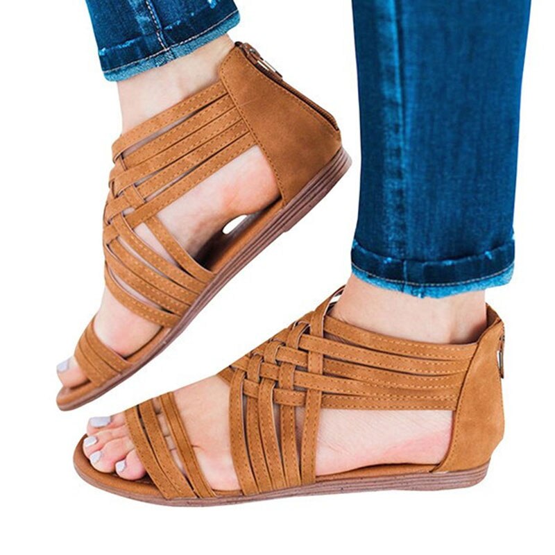 Kvinnor gladiator sandaler korsbundna skor kvinnor retro sandaler strand platta skor: Gul / 6.5