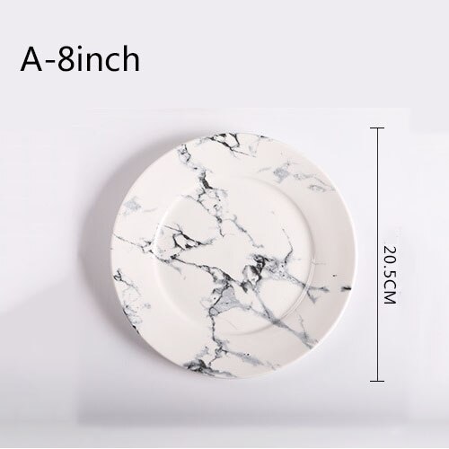 Nordic Marble Ceramic Plate Round Dinner Dessert Fruit Dishes Steak Cake Sandwiches Dishes Microwave Ovens Safe Dinnerware Set: Style-A 8inch