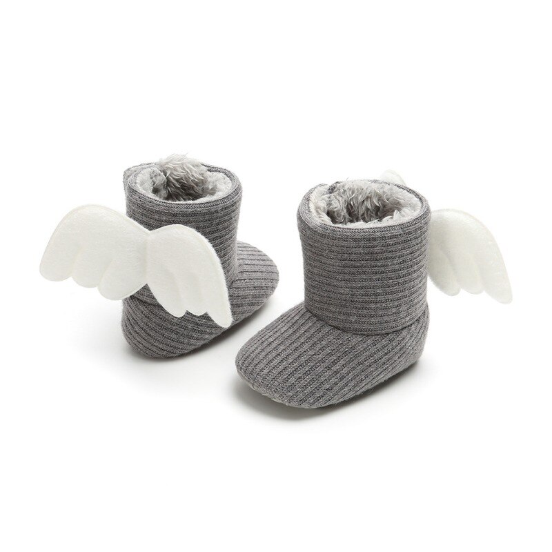 Princesa anjo meninas asas bootskids pelúcia mais grosso crochê algodão sapatos crianças botas de inverno: H / 7-12 meses