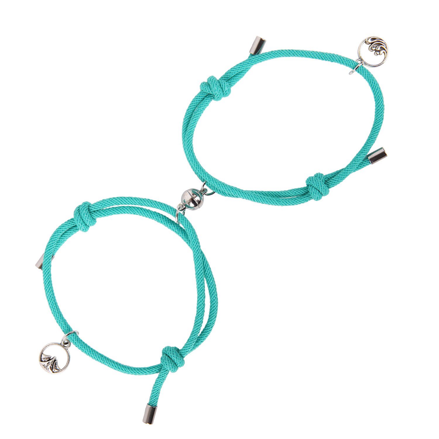 2 pièces/ensemble Couple Bracelet alliage boule magnétique acier inoxydable amitié corde personnalité hommes et femmes bijoux: lake blue