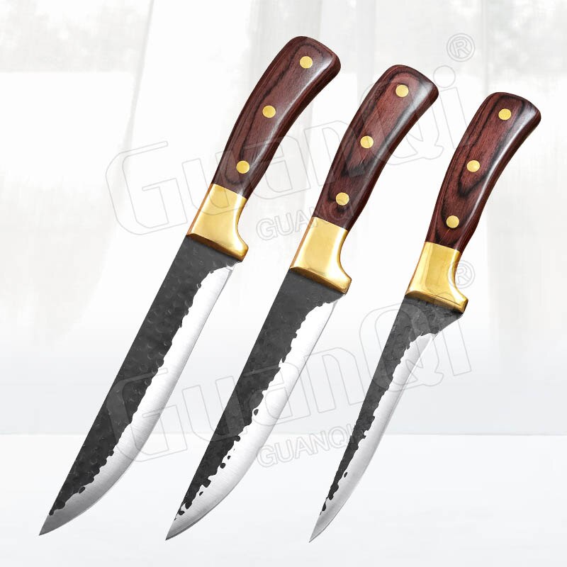 Stainless Steel Boning Knife Kitchen Knife Forged Butcher Knife Handmade Meat Cleaver Slicing Chef Knife Slaughter Knife Cutter: 3PCS-1