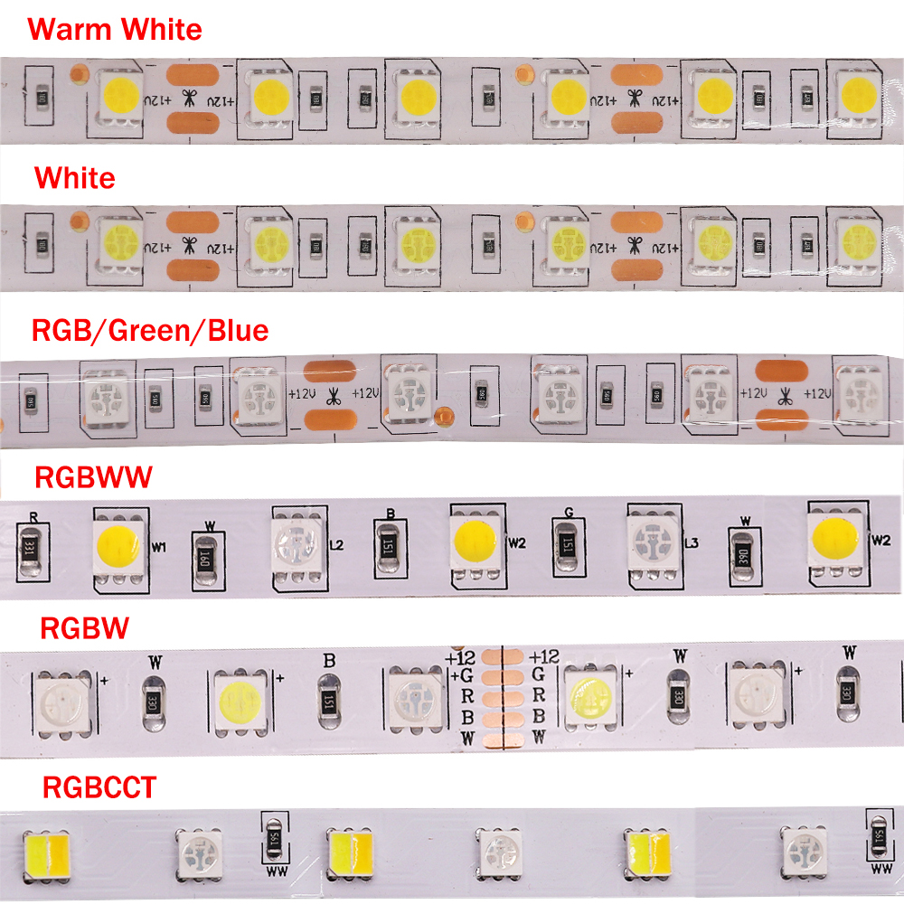 SMD 5050 RGB LED Strip Light Waterproof LED Tape 5M 300LED DC12V 24V RGBCCT RGBW RGBWW White Warm White LED Light Strip Flexible