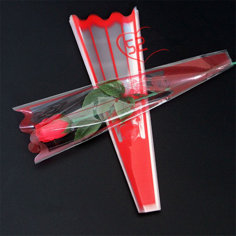 100pcs mini Transparency Bag Rose Single Flower Bag Bouquet Wrapping Paper Plastic Opp Bag Floral Packaging Materials Accessory: Stripe red