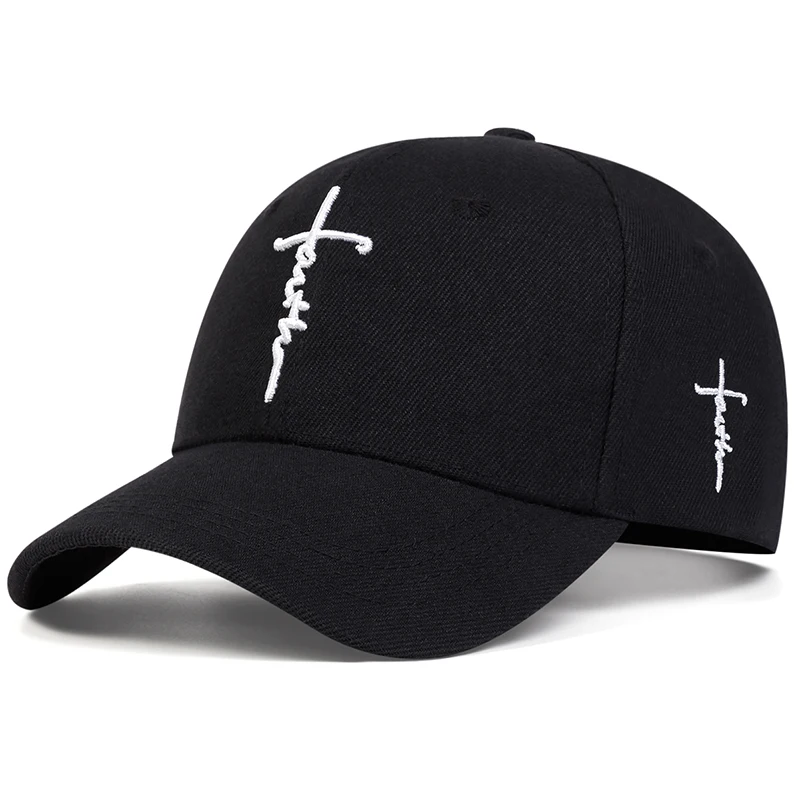 Gorras de béisbol con bordado de cruz y letras Unisex, gorras informales ajustables para exteriores, gorra deportiva con protección solar para primavera y otoño: Negro