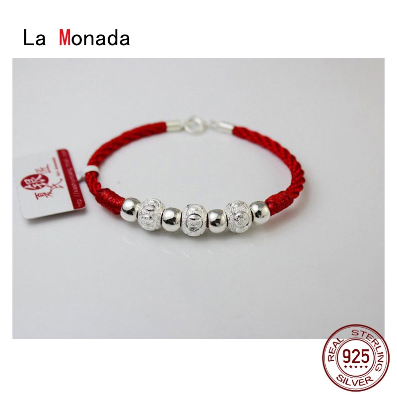 La Monada Bead Red Thread For Hand 925 Sterling Silver Bracelet Red Thread String Rope Bracelets For Women Silver 925 Couple