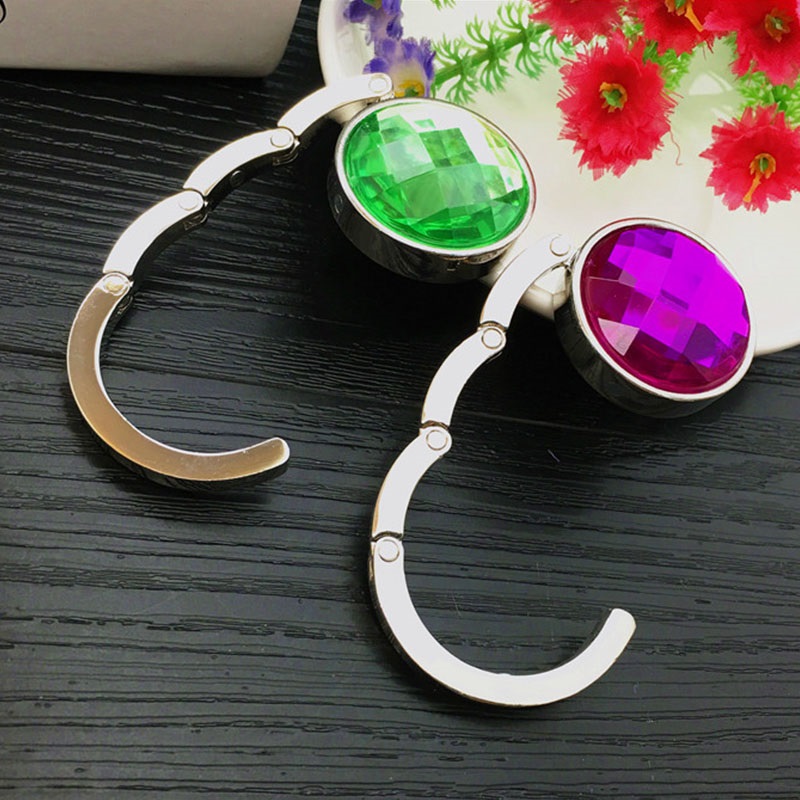 practical Portable Folding Table Desk Hanging Clip Crystal Alloy Purse Handbag Bag Hanger Hook Holder Desk Hanging Hook