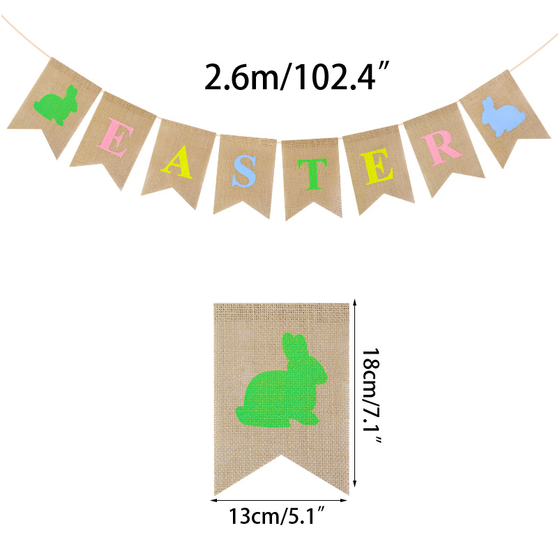 Banderole de lapin en toile de Jute, 2.6M, guirlande de pâques, accessoires de photographie, décoration de fête, bricolage: B01