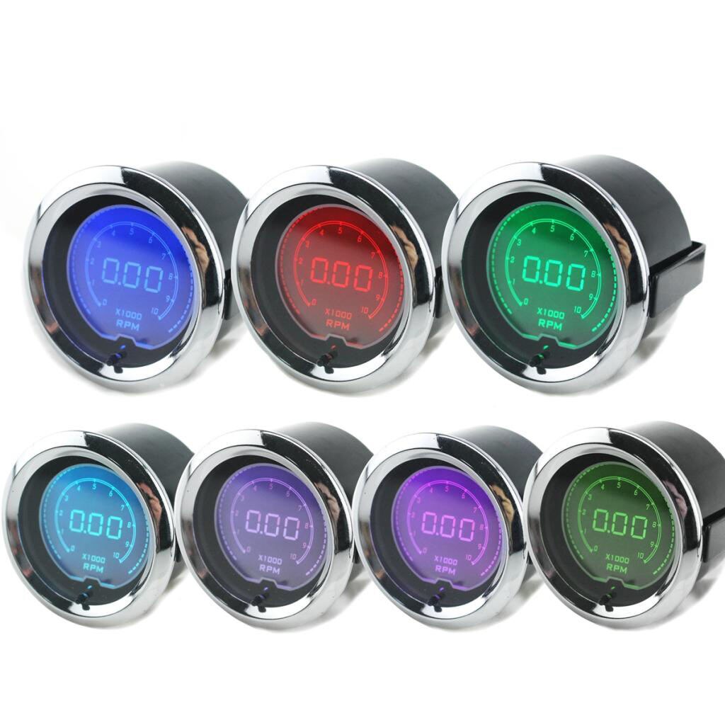 Car 2&#39;&#39; 52mm 7 Colors Backlight Digital Tachometer RPM Gauge Meter