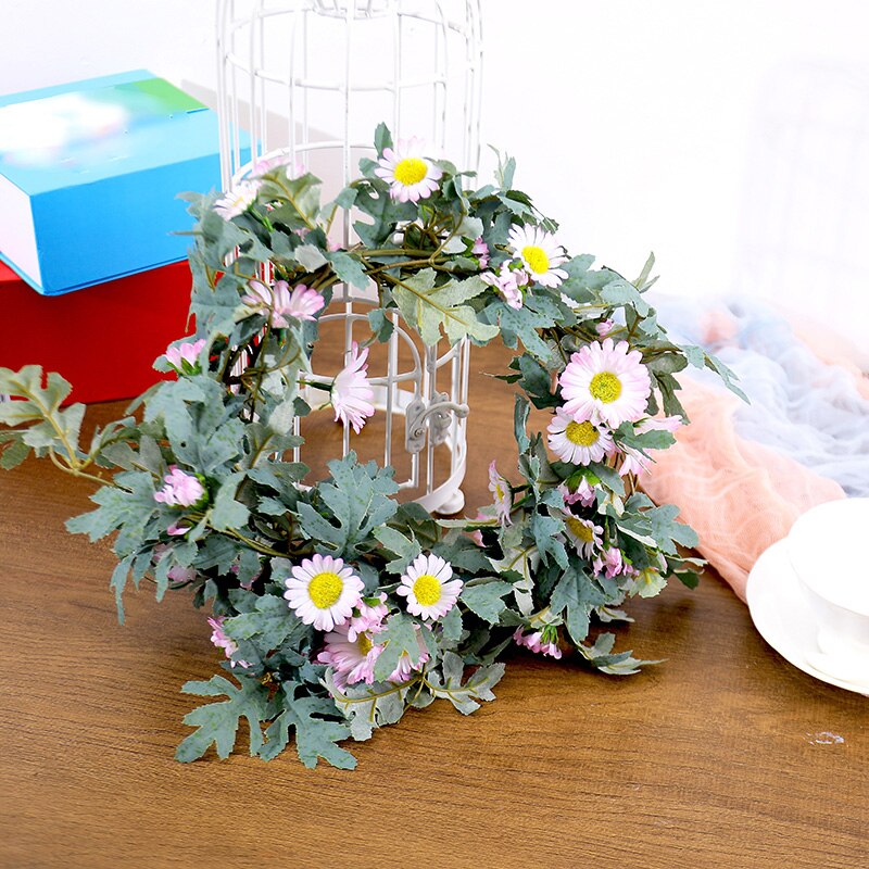 Guirnalda de girasoles amarilla Artificial, seda de flor de Margarita, enredadera colgante de ratán, hojas de Navidad, boda, decoración del hogar, follaje sintético