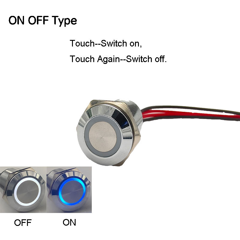 16mm 19mm Long Dimmer Switch IP65 Stepless Metal Touch Sensor Switch 1NO With 12V 24V WHITE BLUE LED Light With Cable Wire: 3XL / black