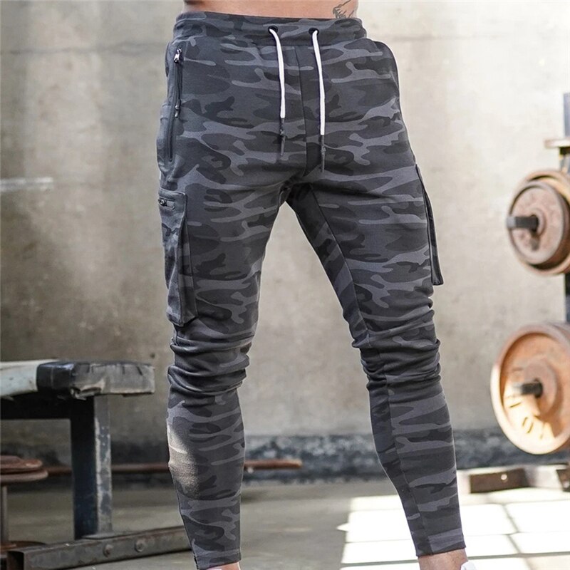 Men Sport Pants Running Pants Plus Size 2XL With Pockets Workout Training Joggings Pants Soccer Pants Fitness For Male: Camouflage gray / XL