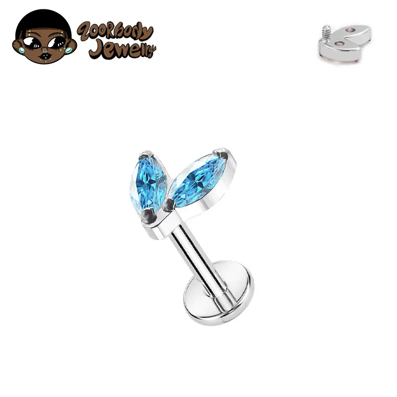 ASTM F136 Piercing de titanio individual pequeño Marquesa CZ rosca interna parte posterior plana Labret Helix Tragus Piercing Labret perforado