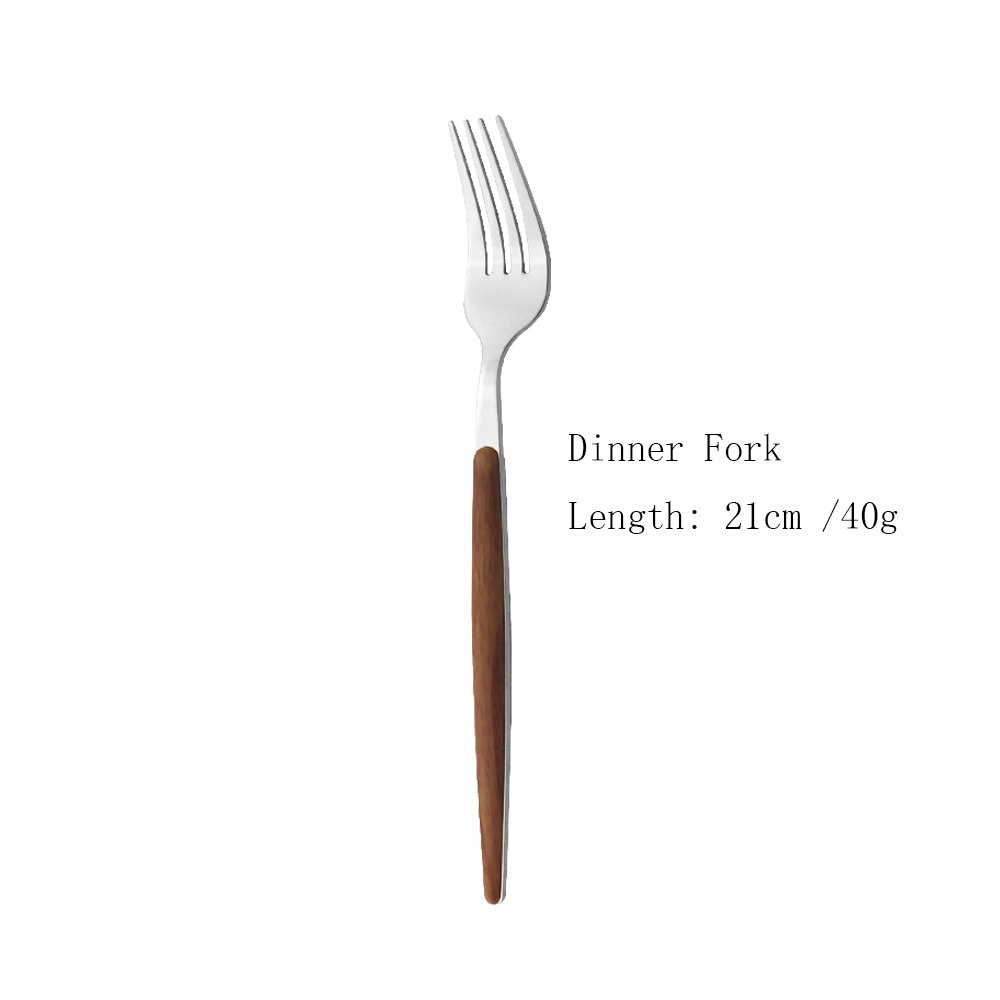 Western Silver 1/5Pcs Dinnerware Set Wood Handle Stainless Steel Dinner Home Knife Fork Spoon Fish Fork Flatware Cutlery Sets: 1Pc Dinner Fork