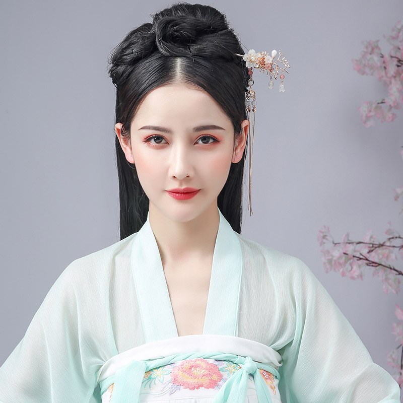 Forseven Chinese Hanfu Jurk Haarspelden Clips Vlinder Bloem Shining Crystal Parels Tassel Kammen Hoofddeksels Sieraden Sets