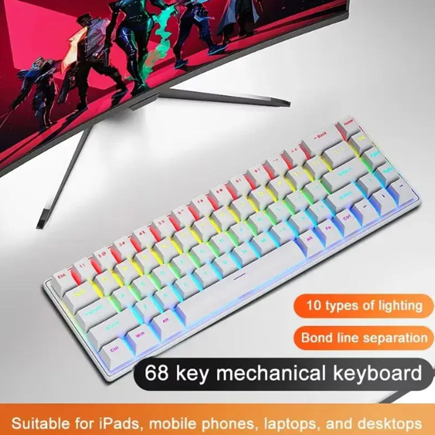 68 Keys Mechanical Keyboard RGB Backlight Wired Gaming Keyboard Ergonomic Swappable Keyboard for Win/Mac/PC Office Computer: Olive / Red Switch