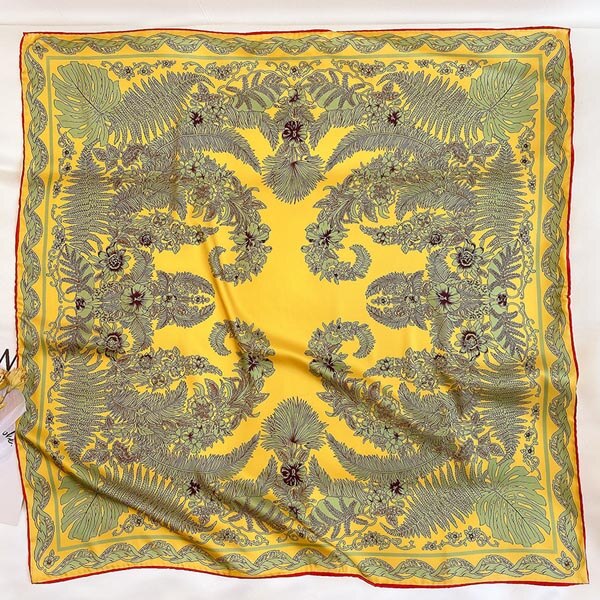 Blomstertryk manuel rullet tørklæde top satin tørklæde 90 x 90 satin firkantede tørklæder bandana 100%  silketørklæde sjaler og wraps: Stil 3-3