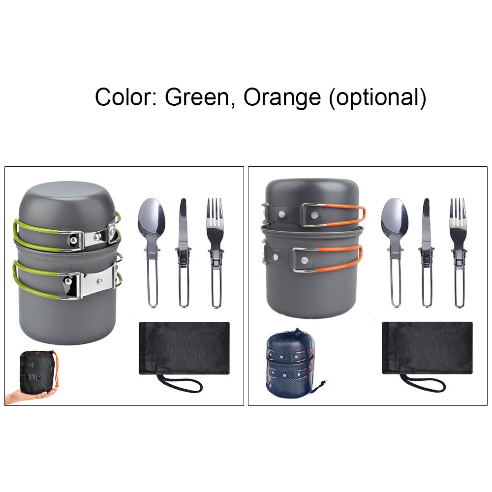 Ultralette camping køkkengrej sæt redskaber udendørs bordservice vandreture picnic camping madlavning gryde pan gaffel ske campingudstyr