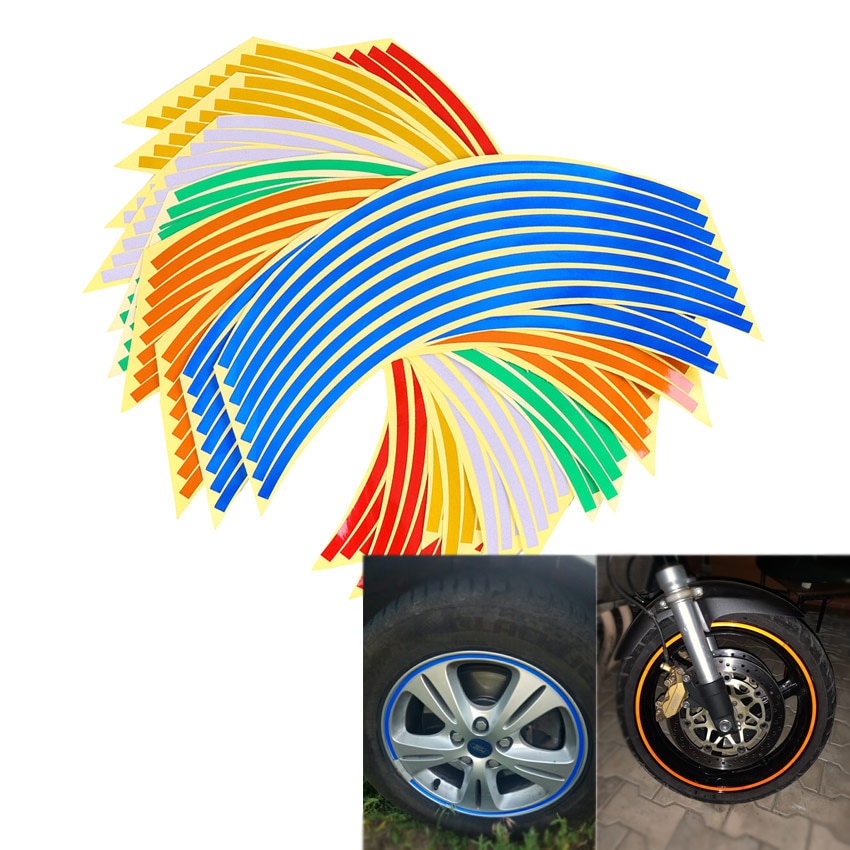 16Pcs Reflecterende Strips Motocross Bike Velg Streep Stickers Reflecterende Velg Tape Auto Styling Decoratie Stickers