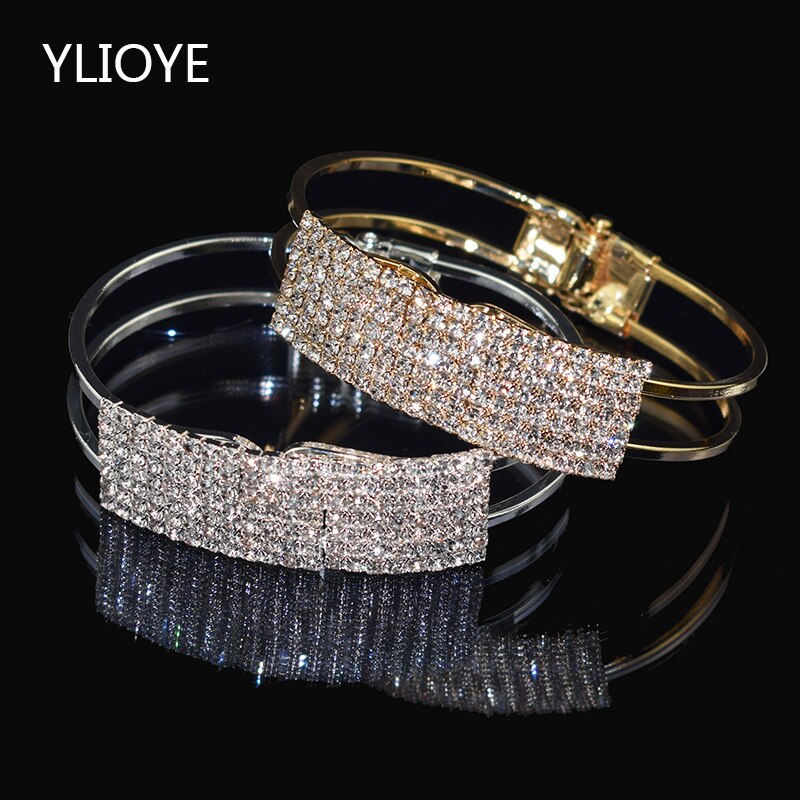 cristal manchette Bracelets pour femme or argent plaqué Bracelet strass ouvert Bracelets et Bracelets bijoux