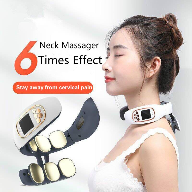 Electric Neck Massager 6 Head Intelligent Wireless Cervical Massagers Heating Vibration Massage Health-Care Pain Relief