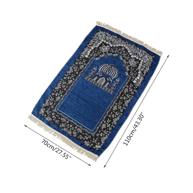 Islamic Turkish Chenille Prayer Rug Mosque Floral Pattern Portable Muslim Carpet Woven Jacquard Tassel Ramadan Mat H3CC