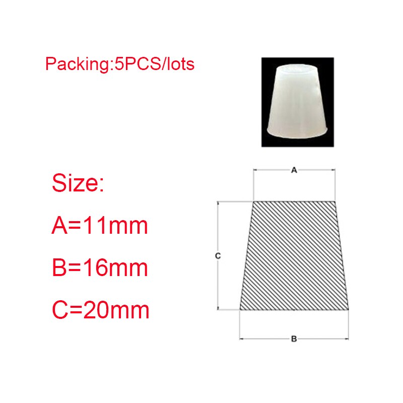 Gjennomsiktig konisk silikongummi hull plugger konisk stopper blanking endestykker tetningspakning: 11 x 16 x 20mm-5 stk