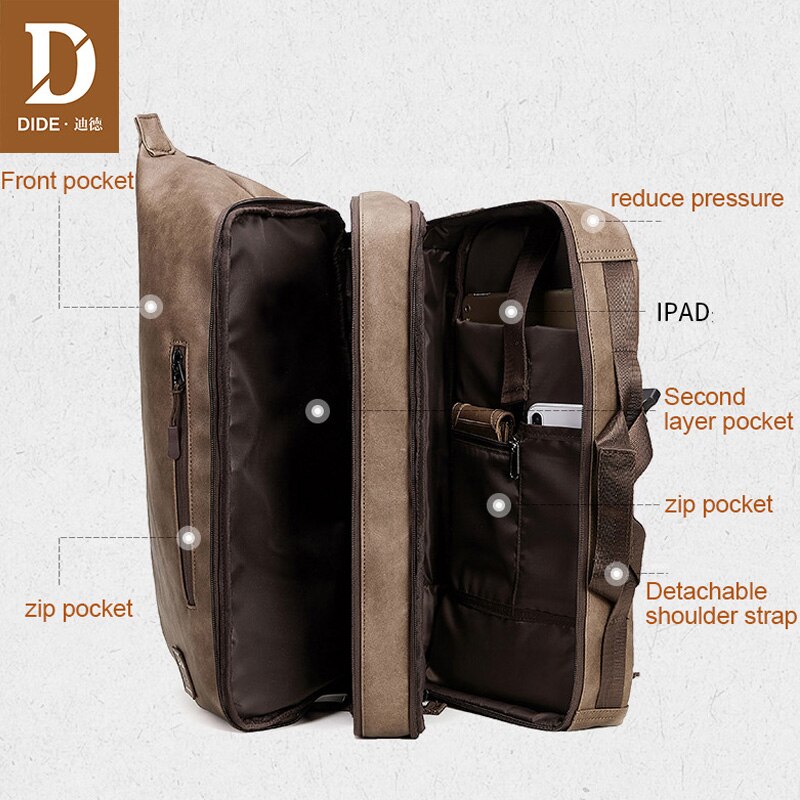 DIDE Multifunction Three layer Men's Chest Bag Male PU Leather Messenger Shoulder Bag For Teenagers Travel Crossbody Bolsas