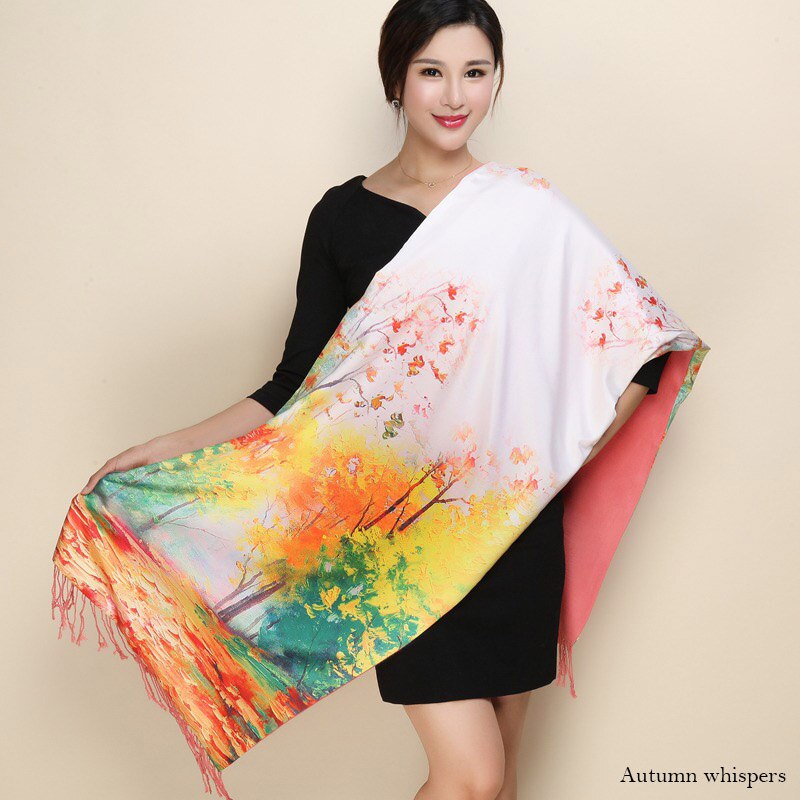 hiver Double côtés cachemire écharpe femmes long Pashmina Tippet femelle châles et Wrap Foulard femme floral foulards en soie: 6