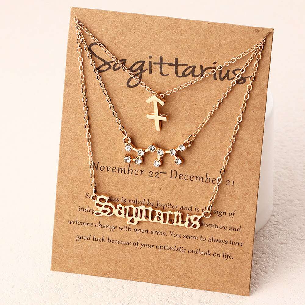 3Pcs/Set zodiac necklace 12 Constellation Charm Gold Necklace Aries Cancer Leo Scorpio Necklace Jewelry Gifts: Sagittarius