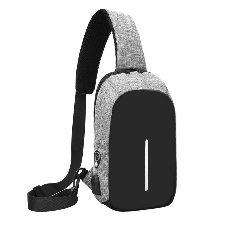 Litthing Crossbody Tassen Mannen Rits Solid Taille Tas Lederen Schoudertassen Borst Bag USB Met Gat Terug Handtas Packs Purse: gray 3 USD