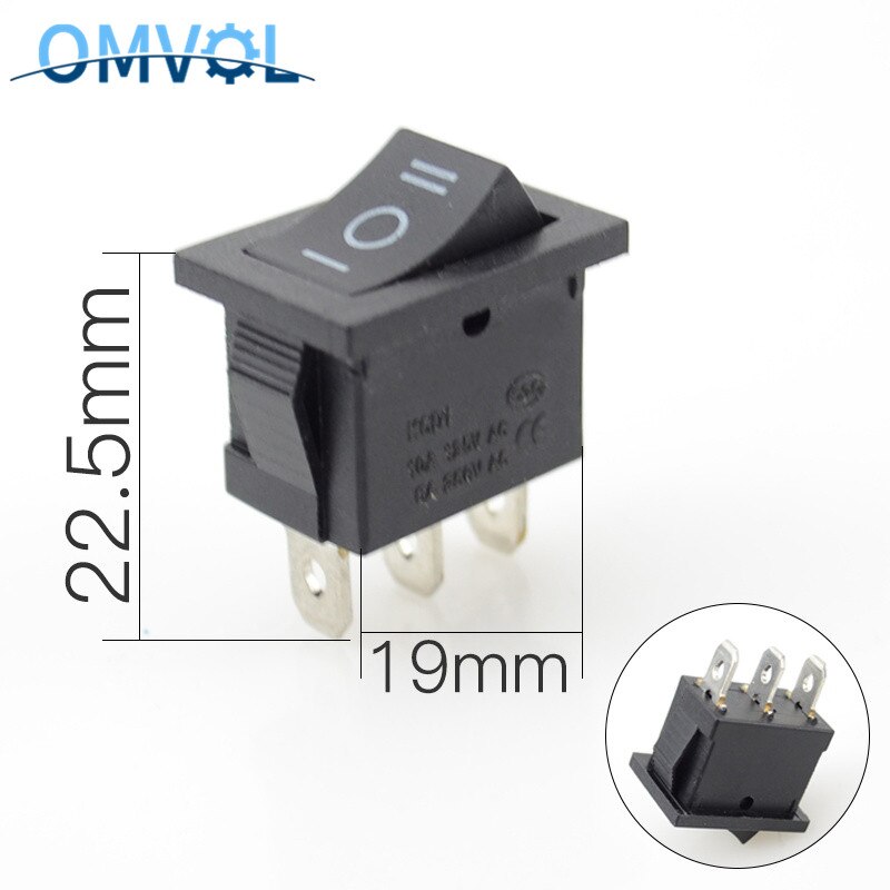 5PCS 3-position rocker switch 3 pins on off on snap switch