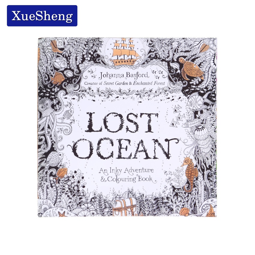 1 PC 24 Pages Lost Ocean Inky Adventure Coloring Book for Children Adult Relieve Stress Kill Time Painting Drawing Art Book